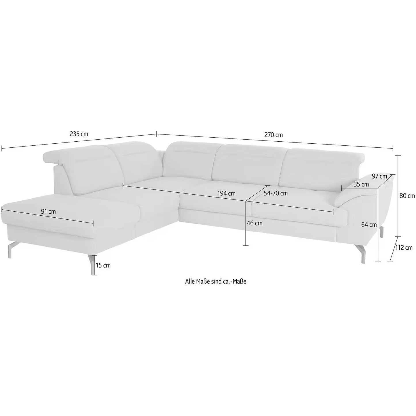 Sofa Ecksofa B-Ware Percy L-Form mit Sitztiefenverstellung ♻️ - refurned