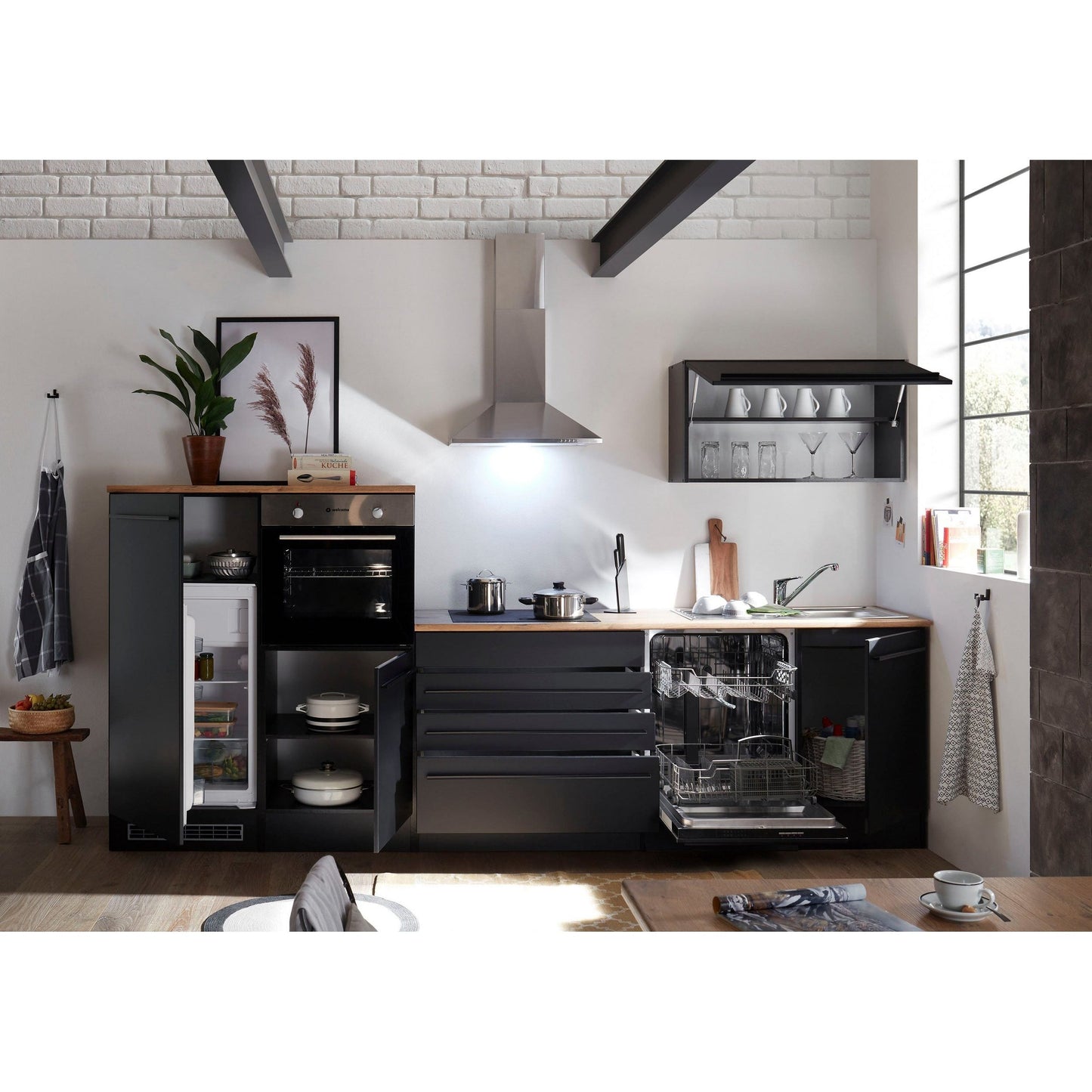 Küche Küchenblock B-Ware Jazz mit E-Geräte 320 cm Schwarz ♻️ - refurned