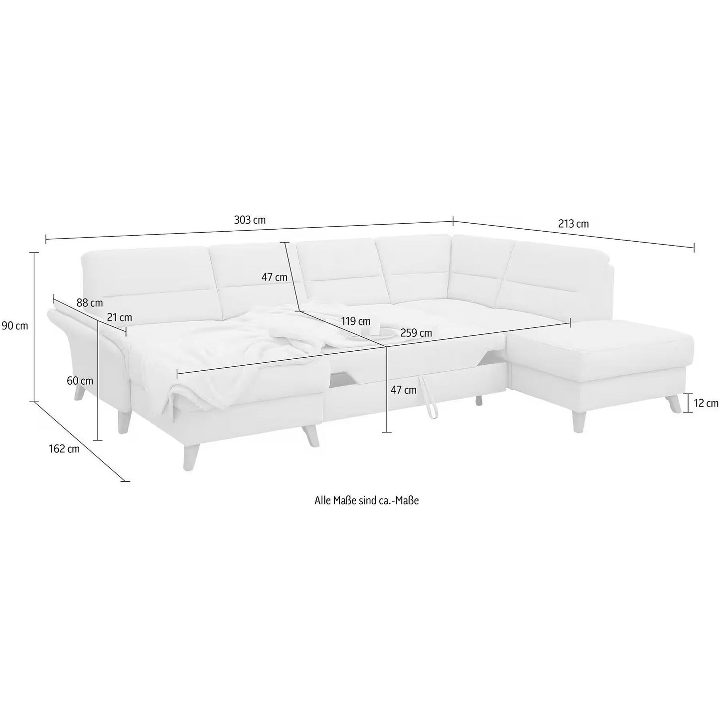 Sofa Wohnlandschaft B-Ware Westerland U-Form mit Schlaffunktion ♻️ - refurned
