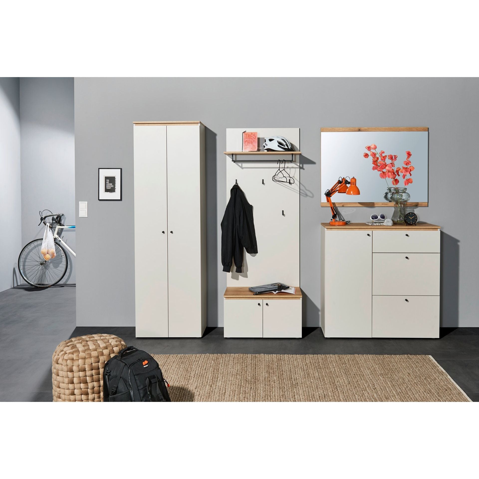 Garderoben-Set Lime – Garderobe mit Schrank, Bank & Spiegel – Refurned