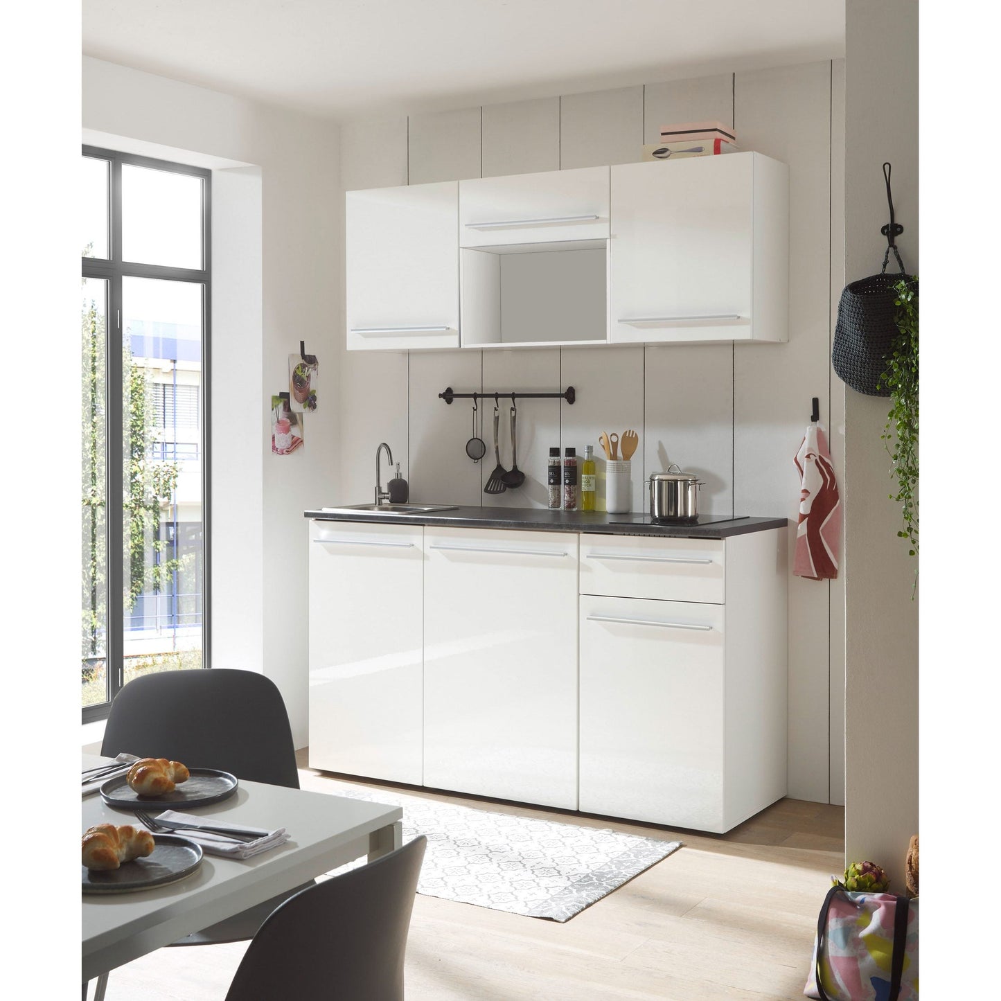 Küche B-Ware Singleküche Küchenblock komplett mit E-Geräte JAZZ Weiß 160 cm ♻️