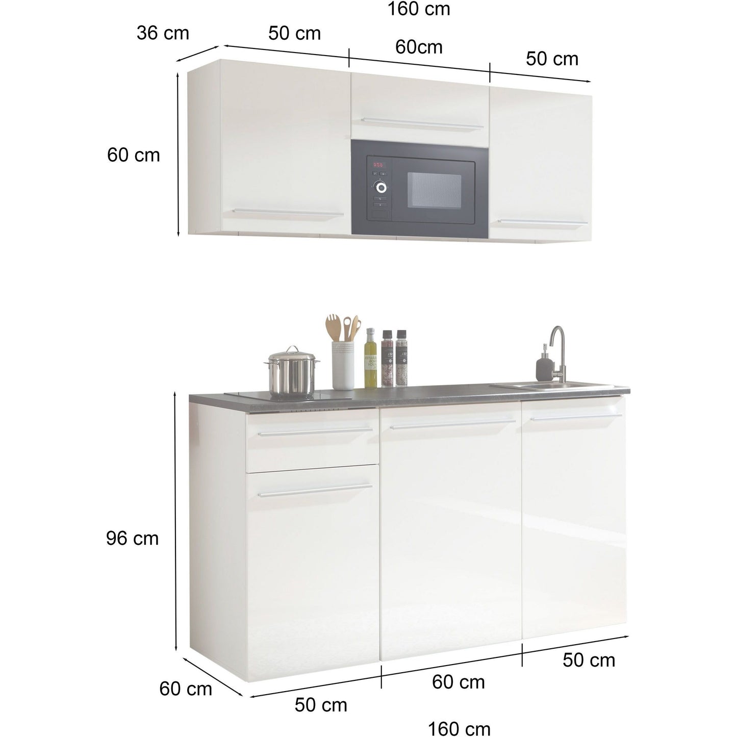 Küche B-Ware Singleküche Küchenblock komplett mit E-Geräte JAZZ Weiß 160 cm ♻️