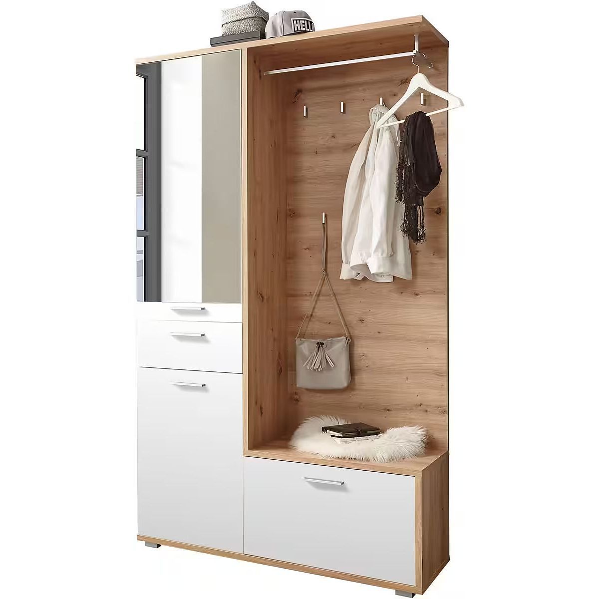 Kompaktgarderobe Entra mit Spiegel – Garderobenschrank – Refurned