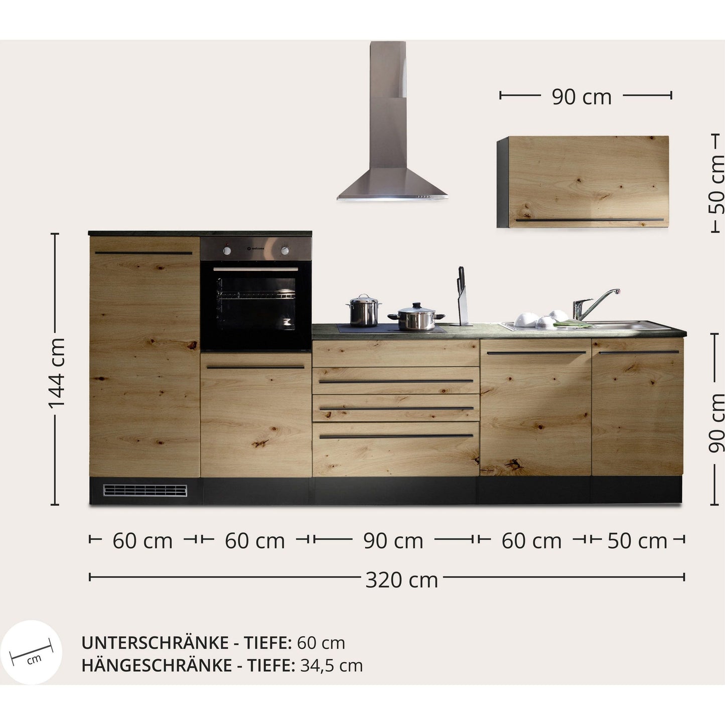 Kitchen kitchen block B-stock Jazz with electrical appliances 320 cm oak ♻️