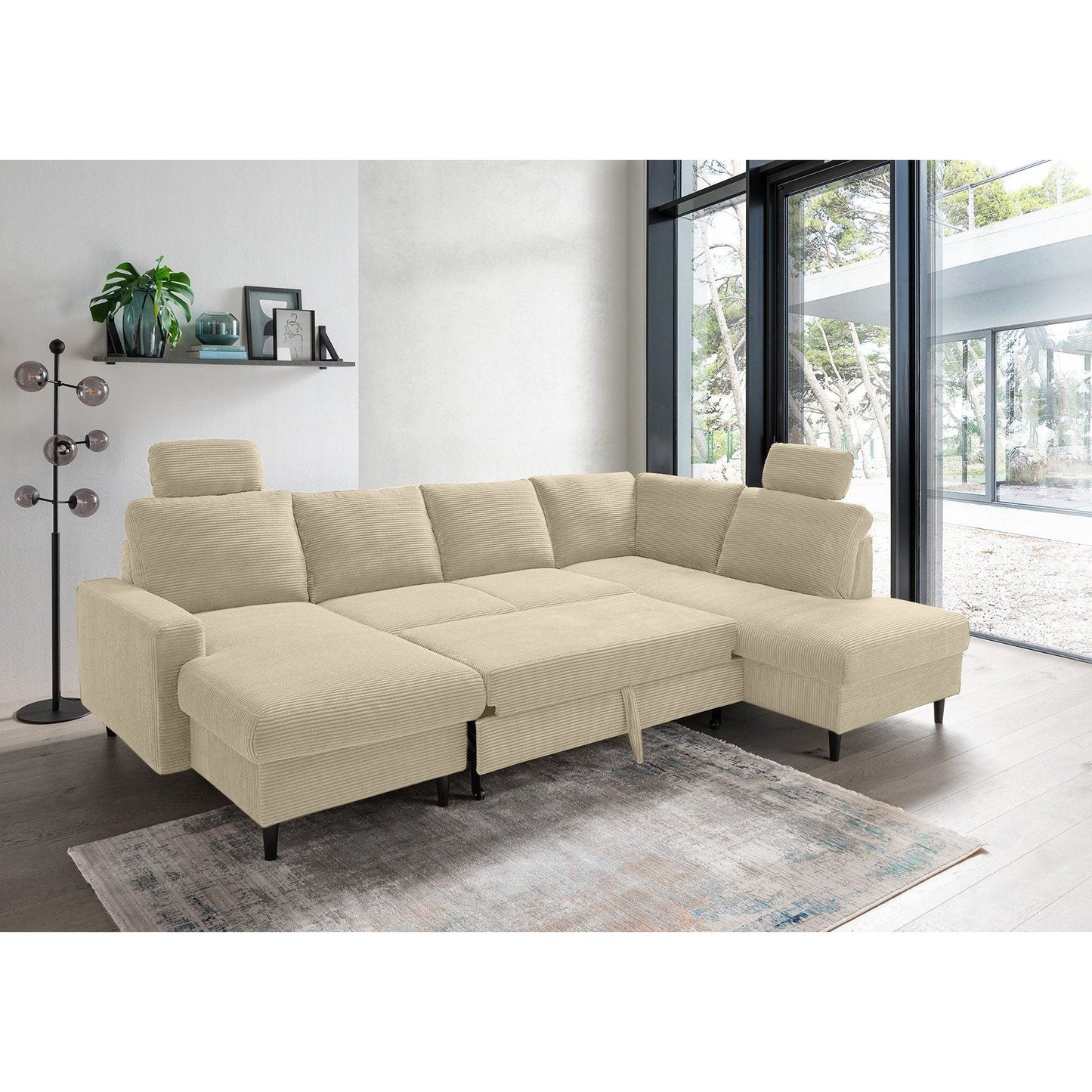 Wohnlandschaft B-Ware Sofa Couch U-Form mit Schlaffunktion und Stauraum Cord ♻️ - refurned