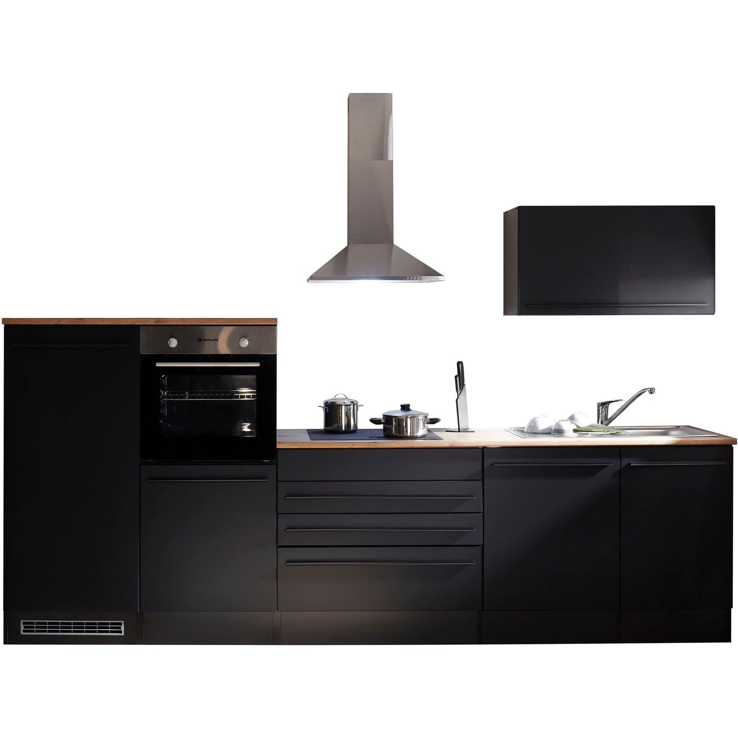Küche Küchenblock B-Ware Jazz mit E-Geräte 320 cm Schwarz ♻️ - refurned