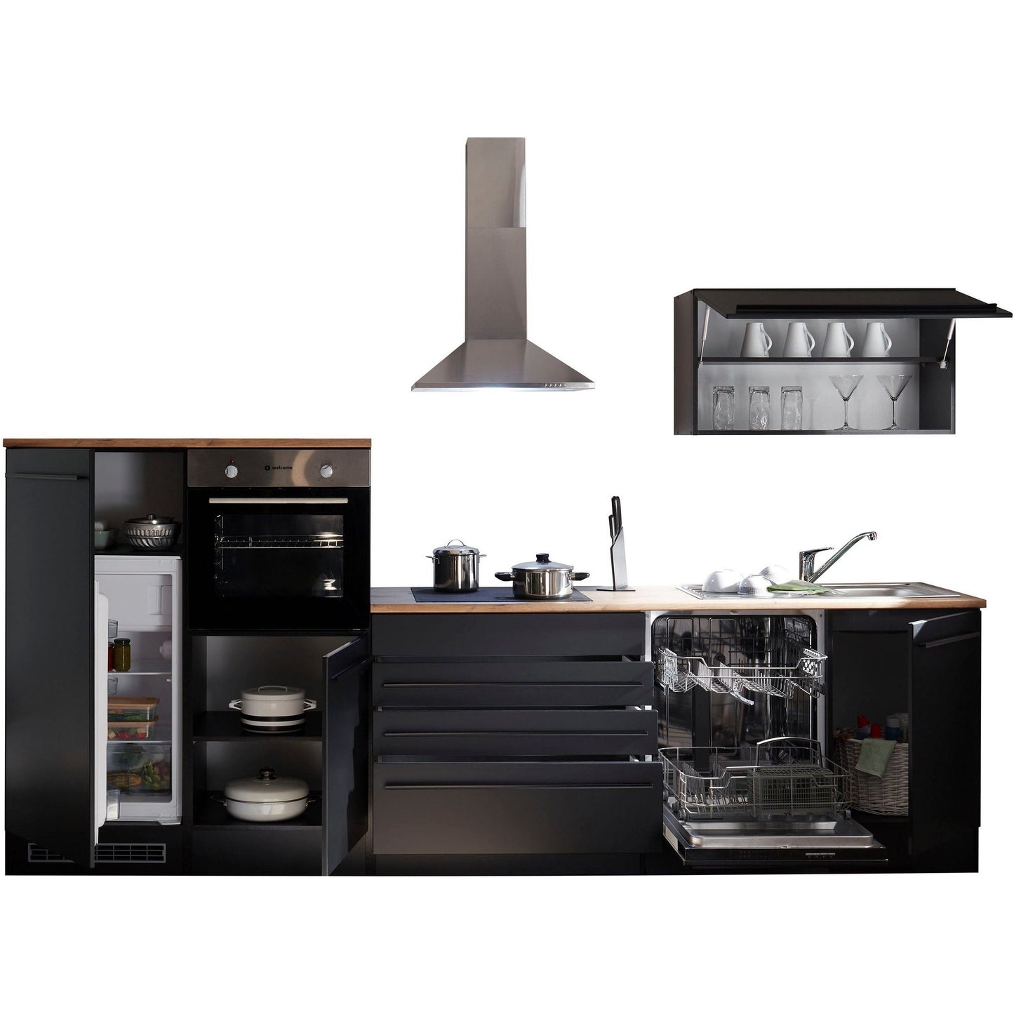 Küche Küchenblock B-Ware Jazz mit E-Geräte 320 cm Schwarz ♻️ - refurned