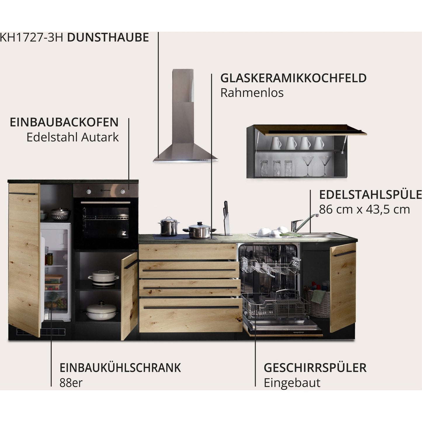 Kitchen kitchen block B-stock Jazz with electrical appliances 320 cm oak ♻️