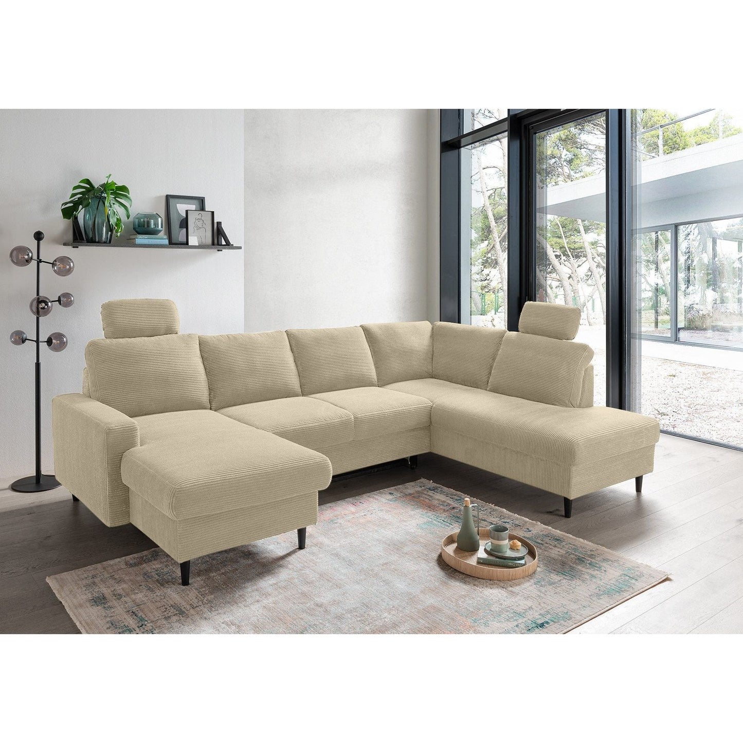 Wohnlandschaft B-Ware Sofa Couch U-Form mit Schlaffunktion und Stauraum Cord ♻️ - refurned