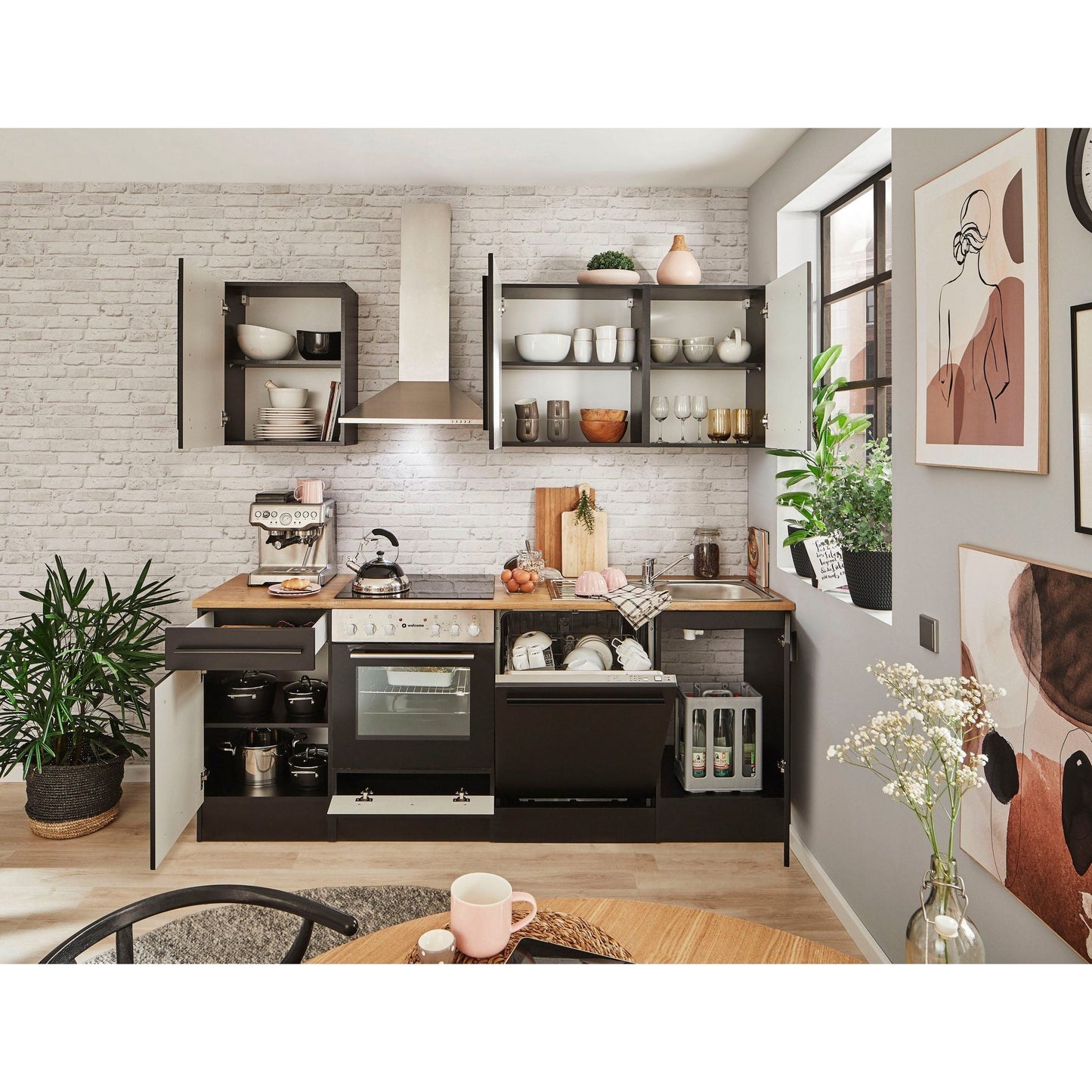 Kitchen kitchen unit complete with electrical appliances JAZZ Black 220 cm B-Stock ♻️