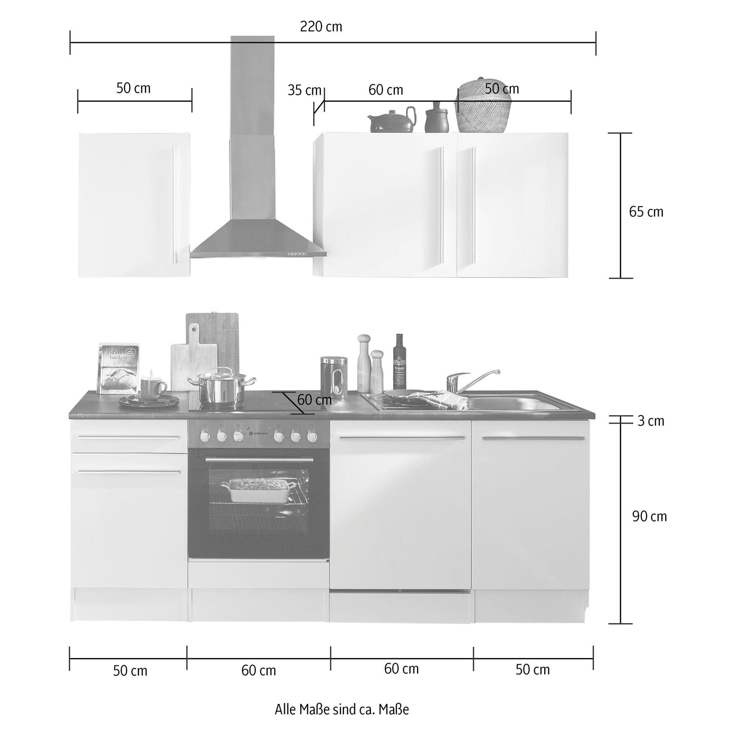 Kitchen kitchen unit complete with electrical appliances JAZZ Black 220 cm B-Stock ♻️