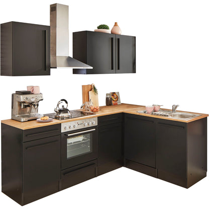 Küche Küchenblock Eckküche komplett mit E-Geräte JAZZ Schwarz B-Ware ♻️ - refurned