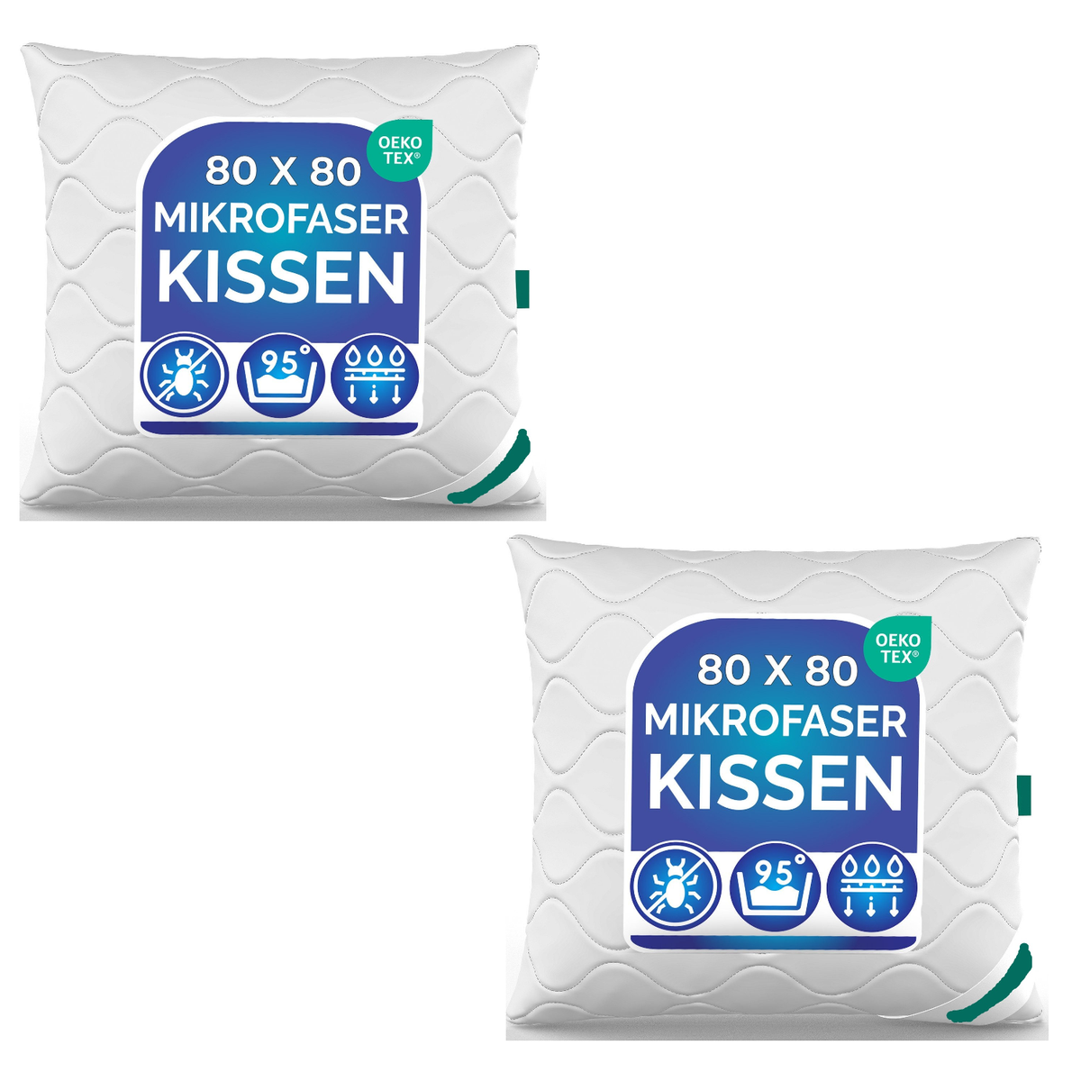 2er Set Kissen Kopfkissen Restposten Mikrofaser 80x80 cm ♻️ – Refurned