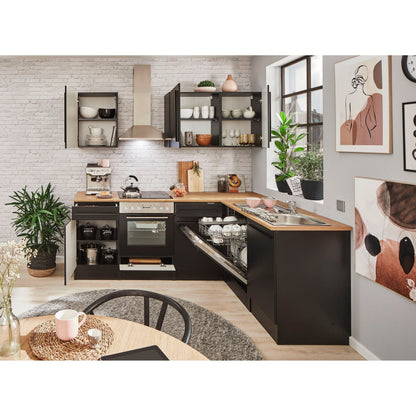 Küche Küchenblock Eckküche komplett mit E-Geräte JAZZ Schwarz B-Ware ♻️ - refurned