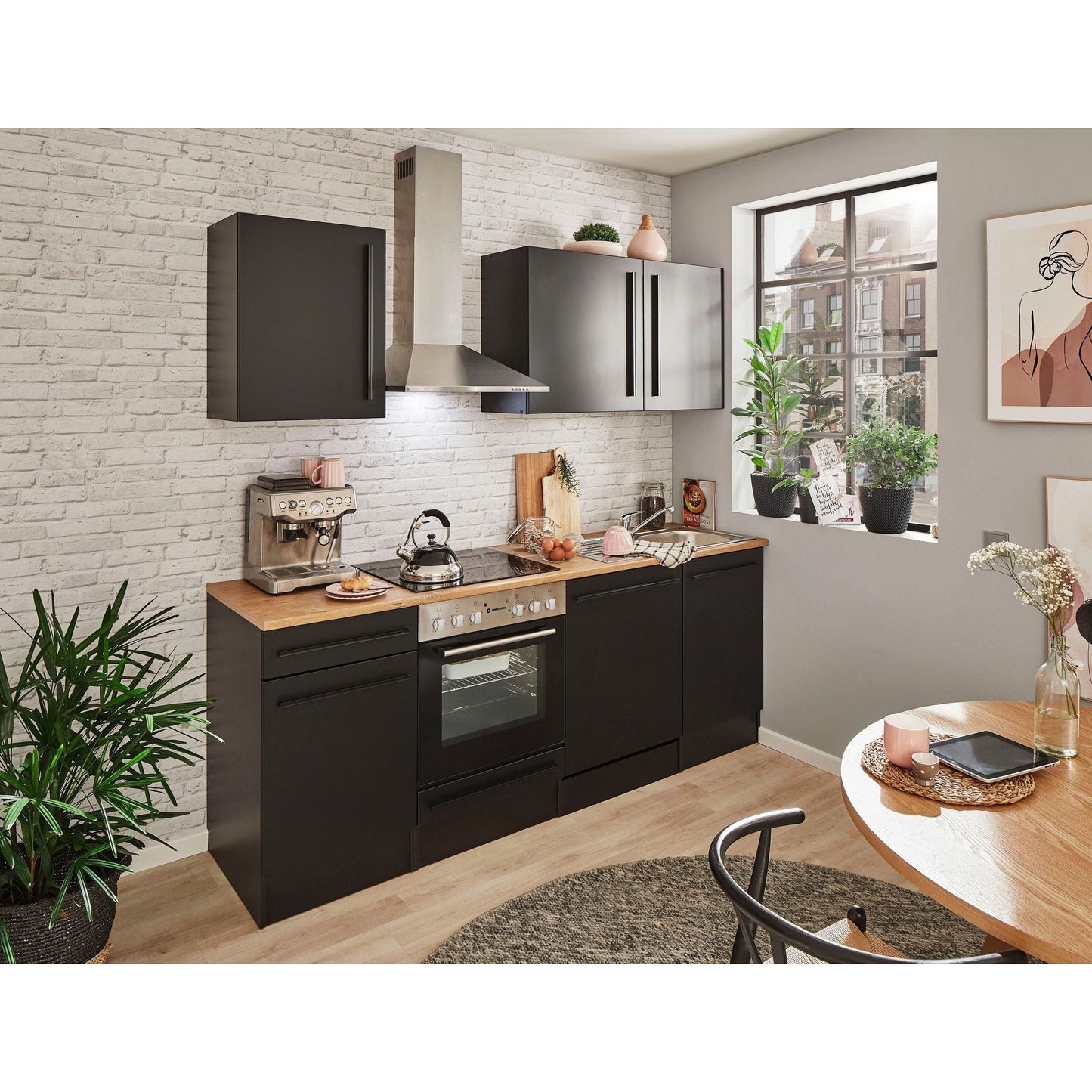 Küche Küchenblock komplett mit E-Geräte JAZZ Schwarz 220 cm B-Ware ♻️
