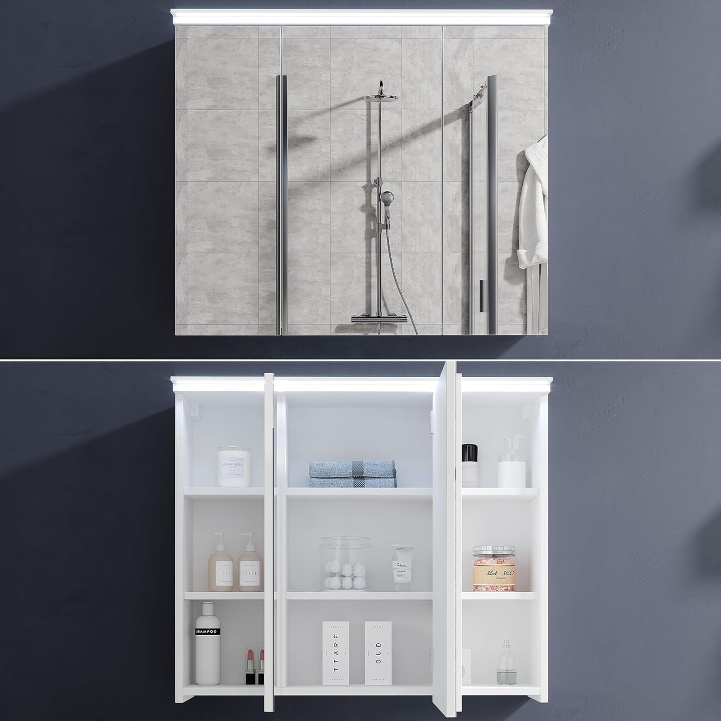 FOUR Spiegelschrank mit Beleuchtung 80 – Weiß ♻️