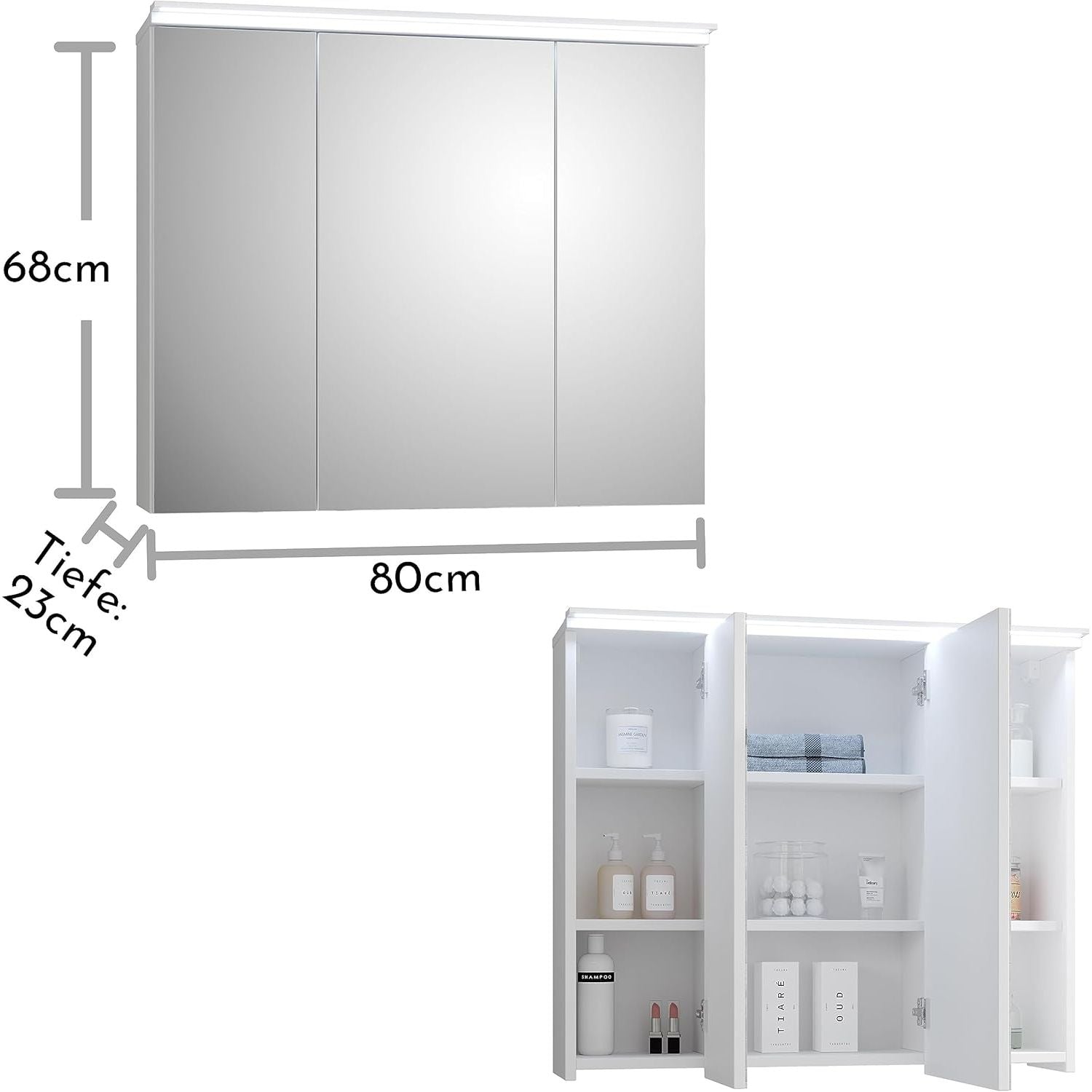 FOUR Spiegelschrank mit Beleuchtung 80 – Weiß ♻️