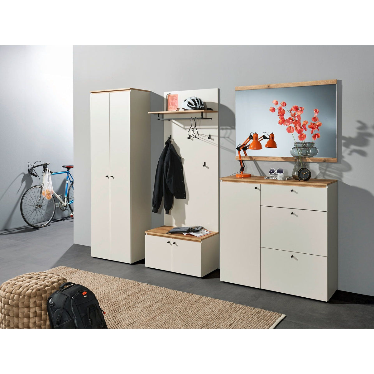 Garderoben-Set Lime – Garderobe mit Schrank, Bank & Spiegel – Refurned