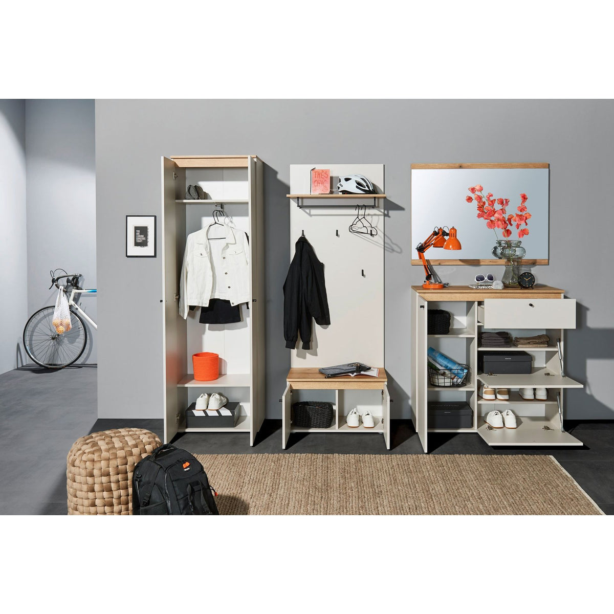 Garderoben-Set Lime – Garderobe mit Schrank, Bank & Spiegel – Refurned