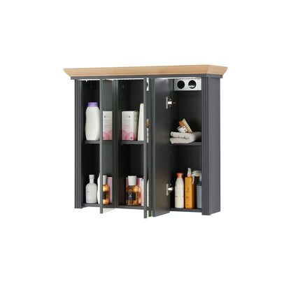 JASMIN Spiegelschrank breit 3-türig – Grau / Artisan Eiche ♻️