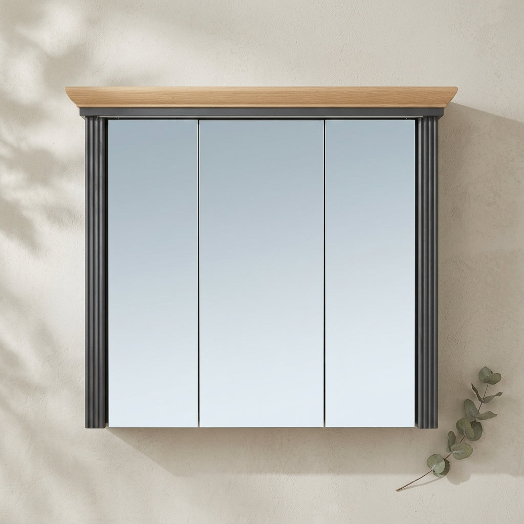 JASMIN Spiegelschrank breit 3-türig – Grau / Artisan Eiche ♻️