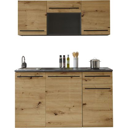 Küche B-Ware Singleküche Küchenblock komplett mit E-Geräte JAZZ Eiche 160 cm