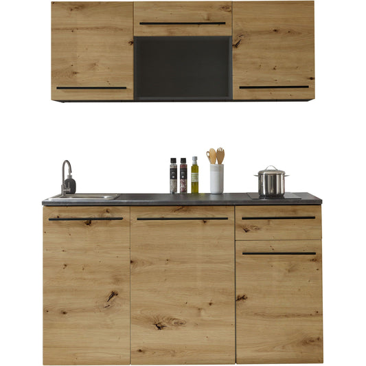 Küche B-Ware Singleküche Küchenblock komplett mit E-Geräte JAZZ Eiche 160 cm