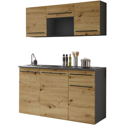 Küche B-Ware Singleküche Küchenblock komplett mit E-Geräte JAZZ Eiche 160 cm