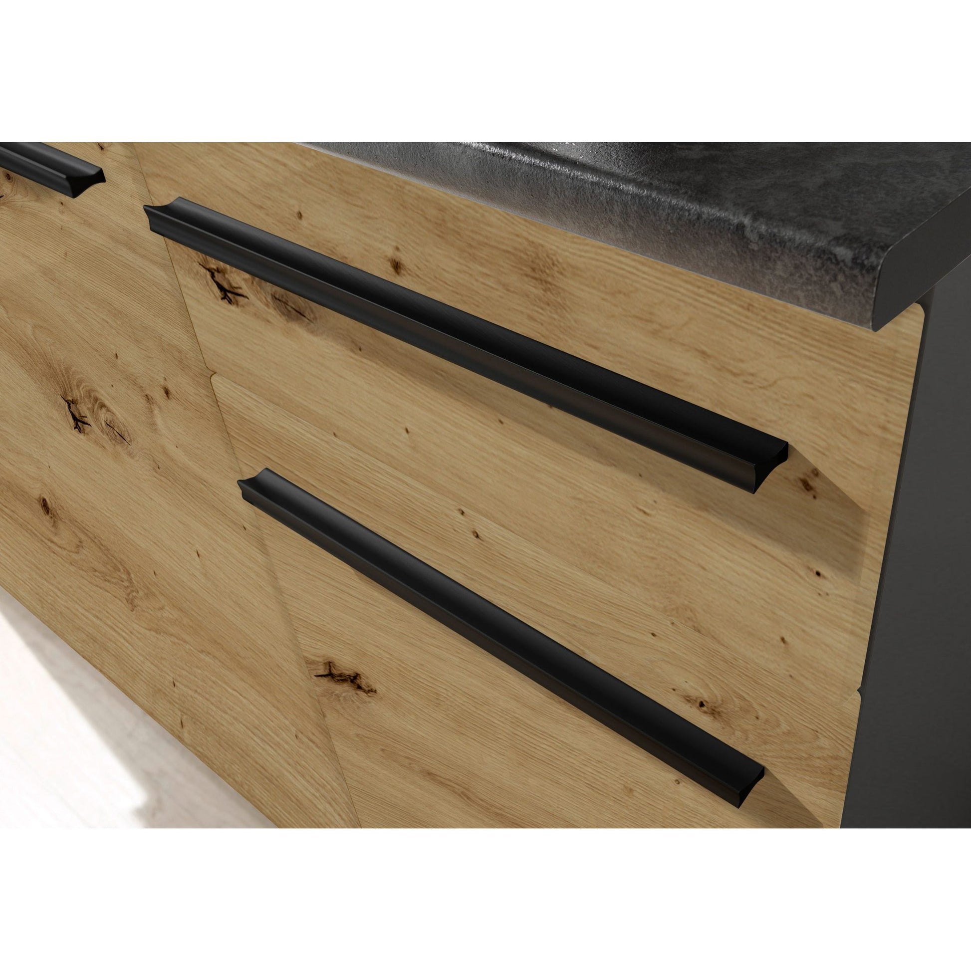 Küche B-Ware Singleküche Küchenblock komplett mit E-Geräte JAZZ Eiche 160 cm