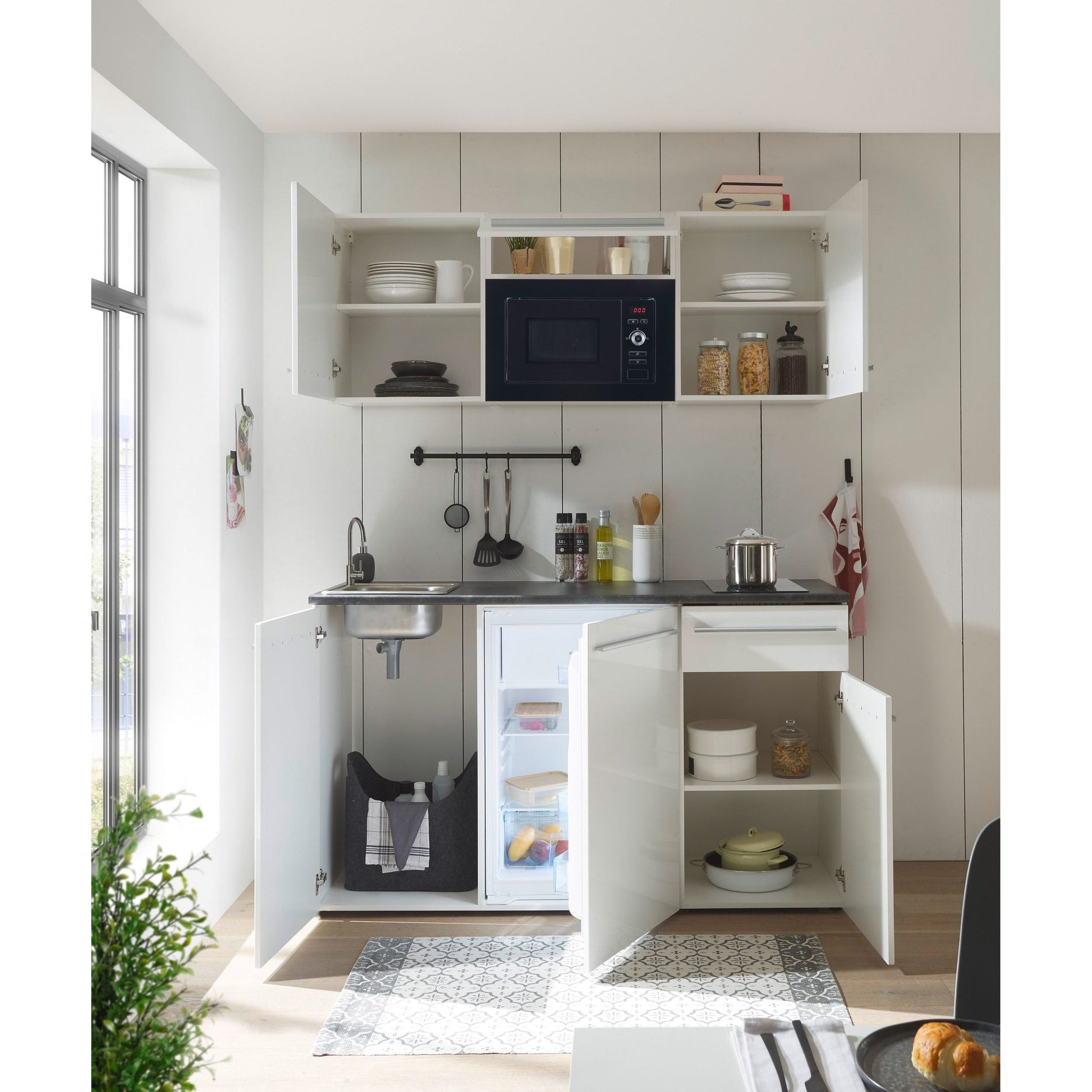 Küche B-Ware Singleküche Küchenblock komplett mit E-Geräte JAZZ Weiß 160 cm  ♻️
