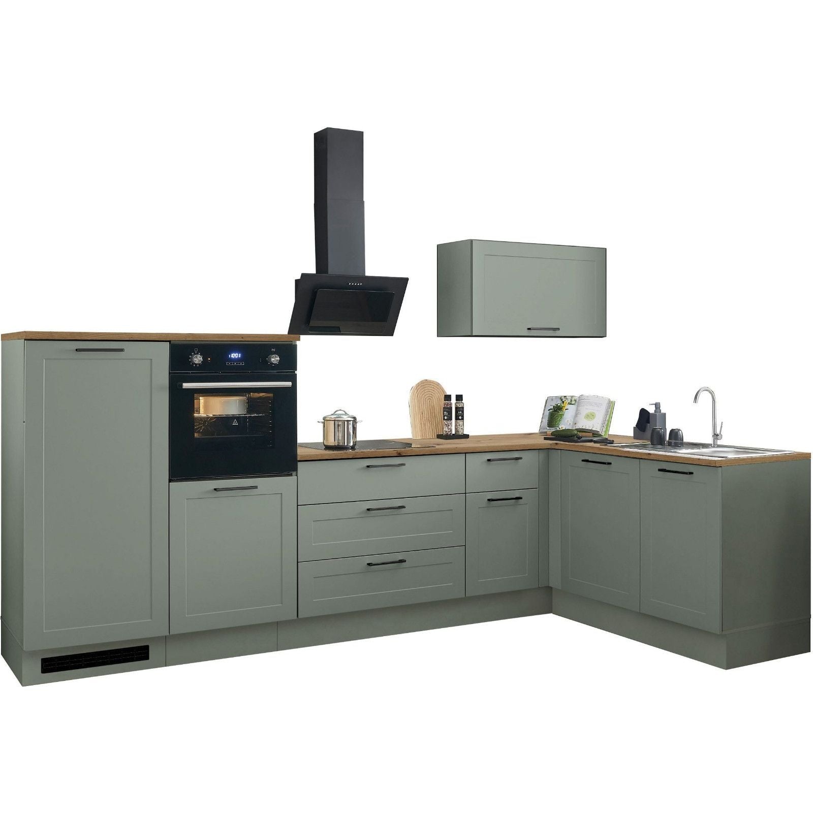 Küche Küchenblock B-Ware Eckküche komplett mit E-Geräte MARSEILLE Grün ♻️