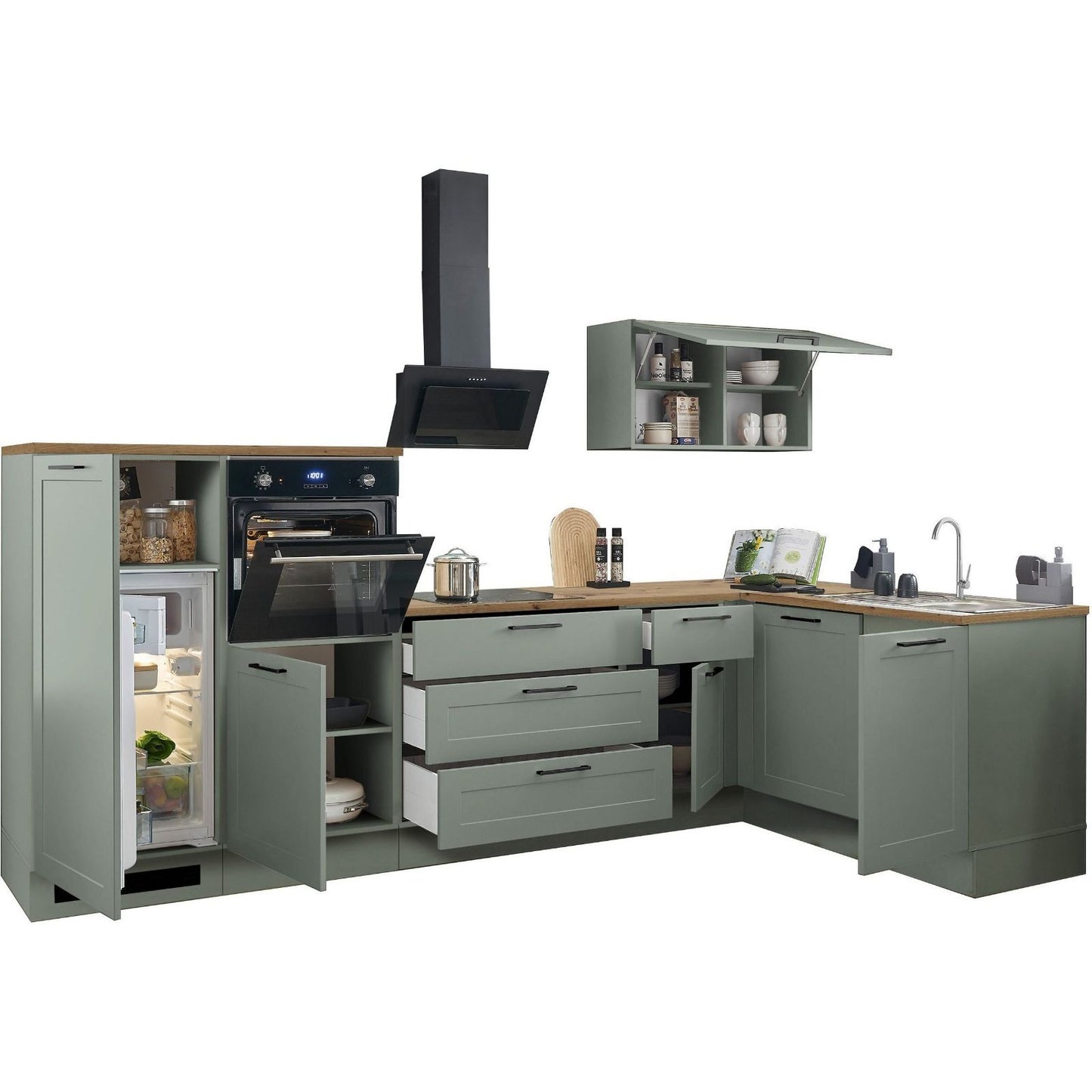 Küche Küchenblock B-Ware Eckküche komplett mit E-Geräte MARSEILLE Grün ♻️