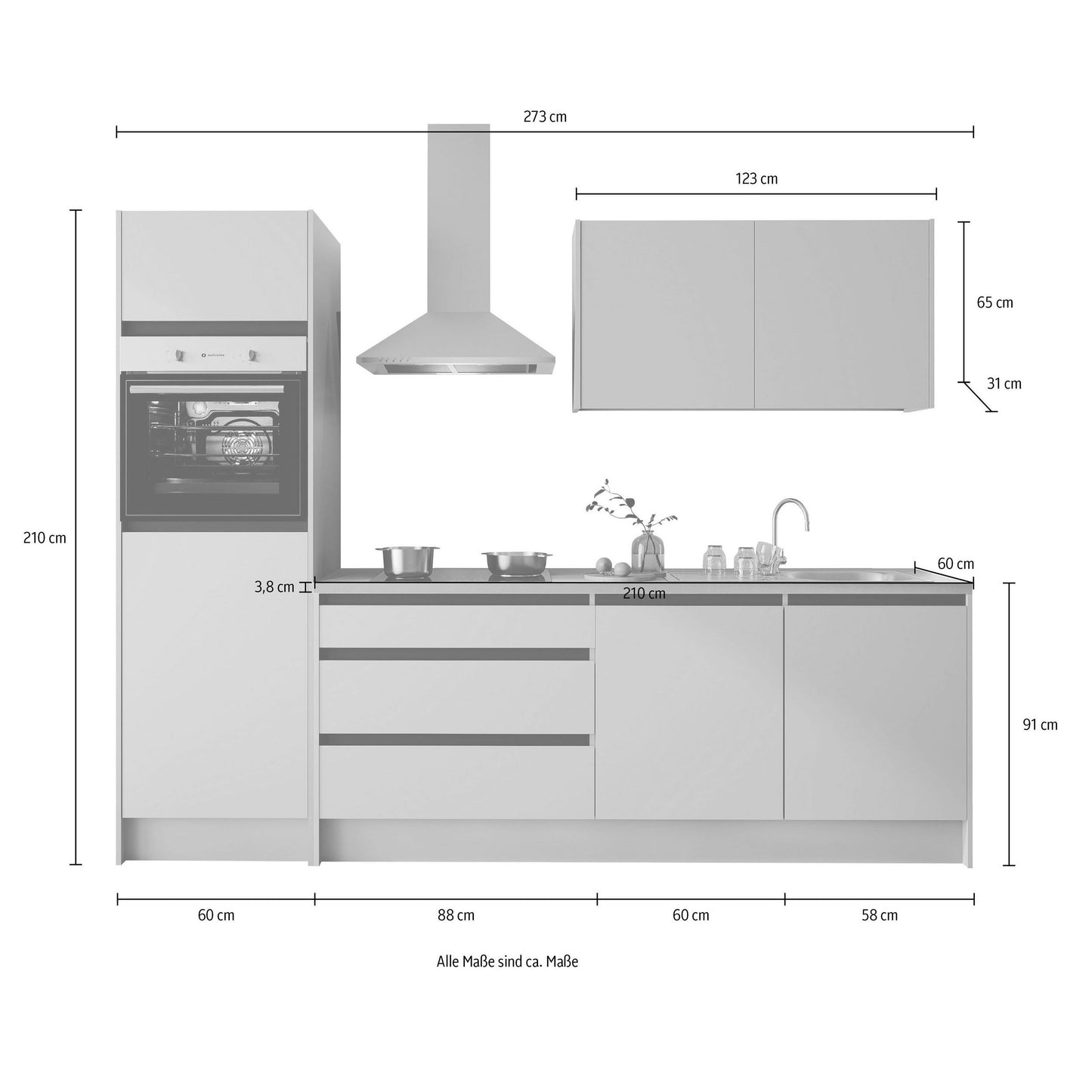 Küche Küchenblock B-Ware ISIS mit E-Geräte 273 cm Kashmir B-Ware ♻️
