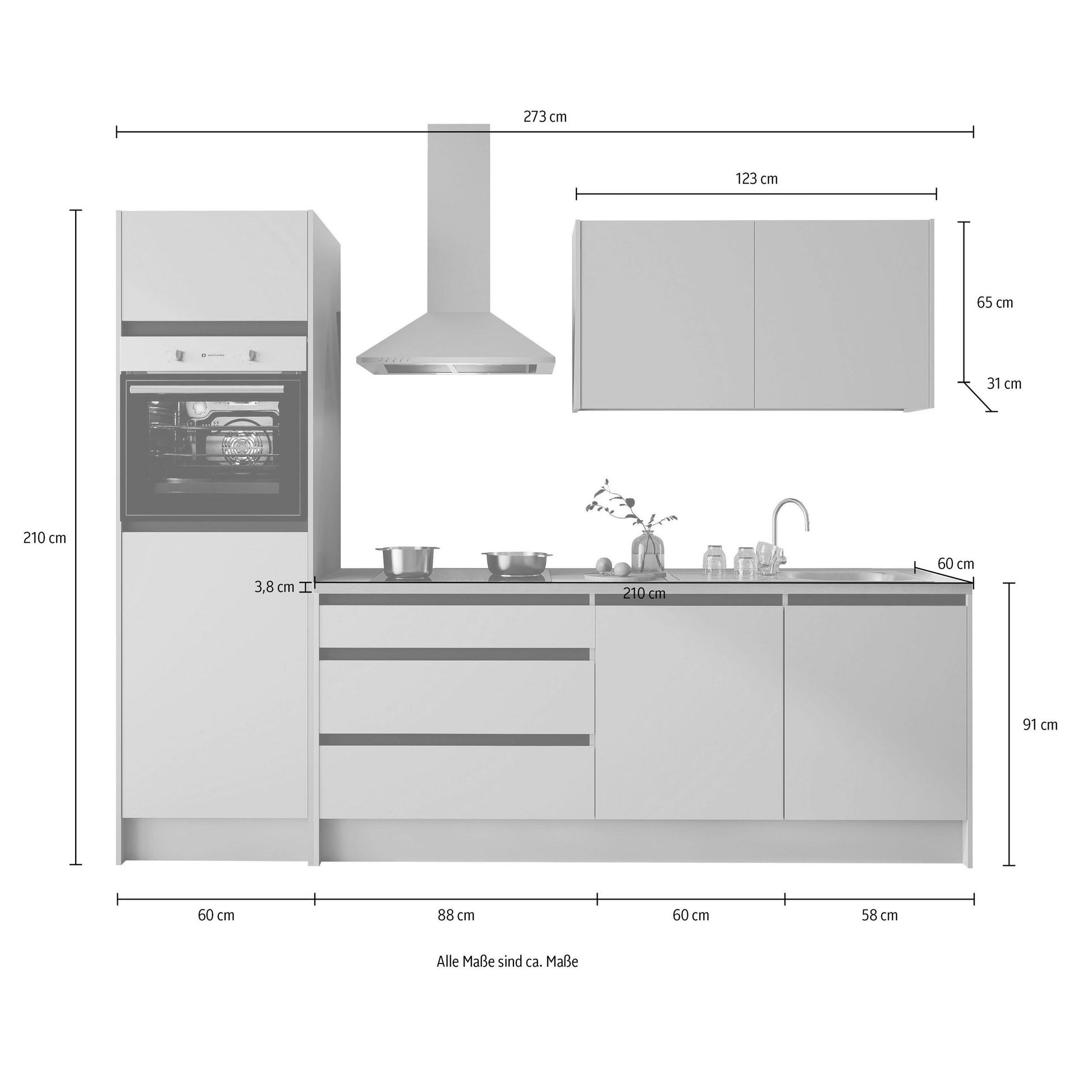 Küche Küchenblock B-Ware ISIS mit E-Geräte 273 cm Kashmir B-Ware ♻️