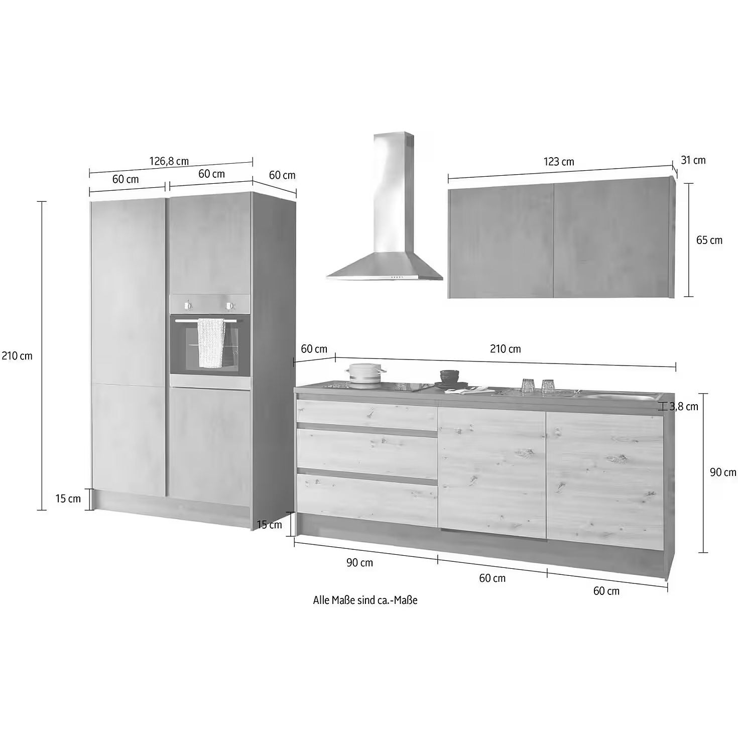 Küche Küchenblock B-Ware ISIS mit E-Geräte 335 cm Kashmir B-Ware ♻️