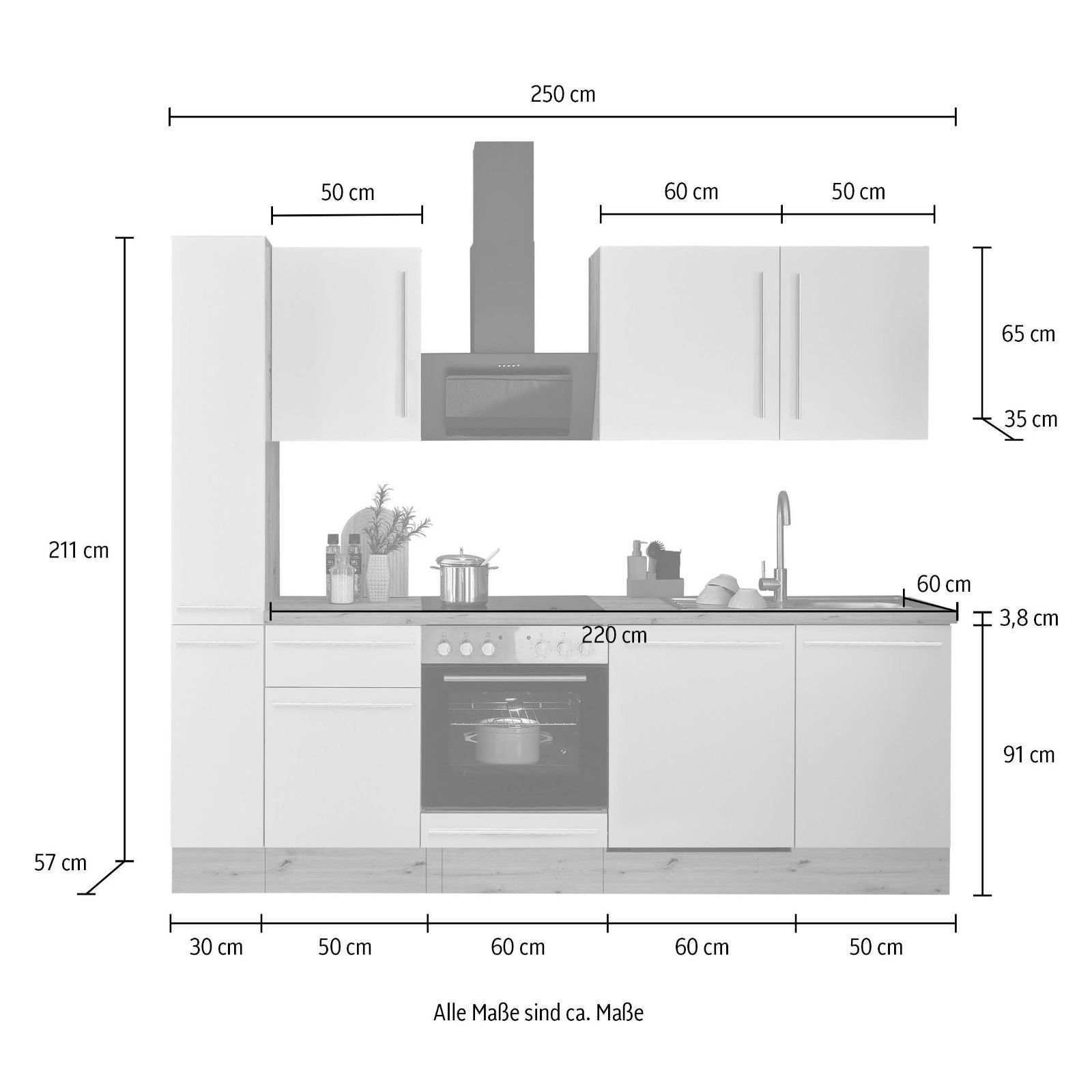 Küche Küchenblock B-Ware komplett mit E-Geräte FLORIDA 250 cm 