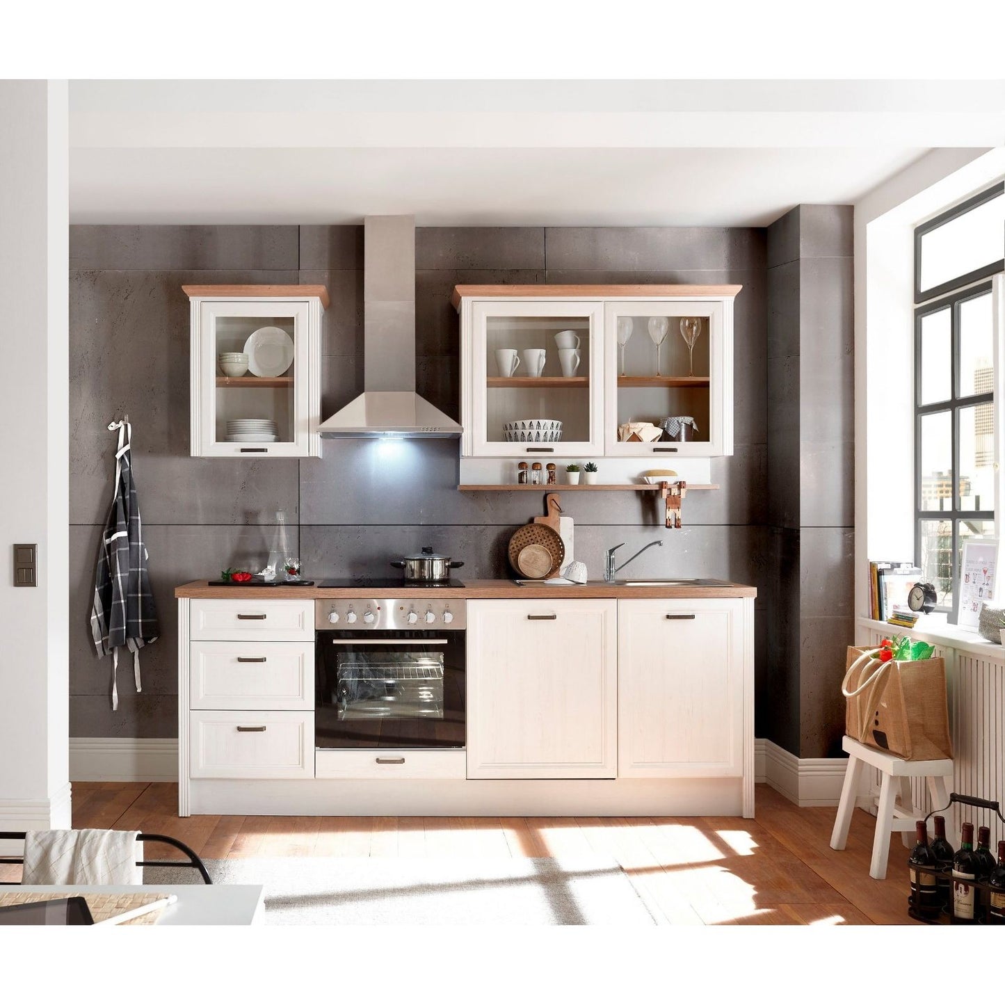 Küche Küchenblock B-Ware komplett mit E-Geräte Jasmin Pinie 235 cm ♻️