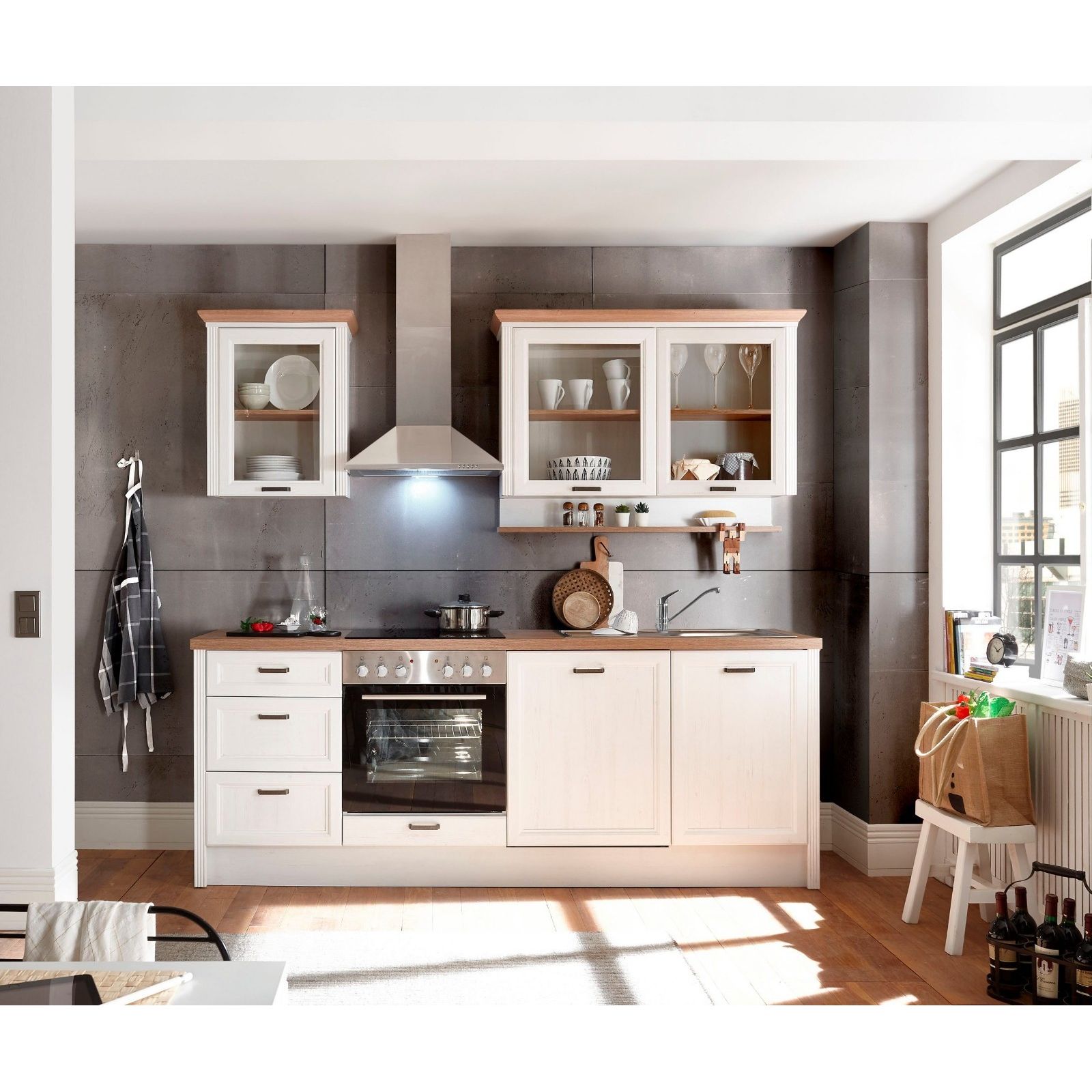 Küche Küchenblock B-Ware komplett mit E-Geräte Jasmin Pinie 235 cm ♻️