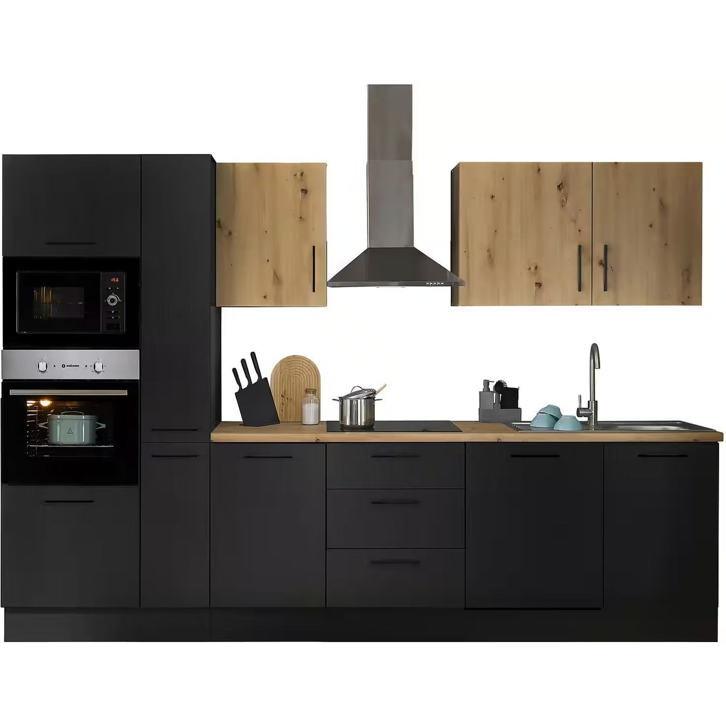 Küche Küchenblock B-Ware mit E-Geräte TURIN Schwarz ♻️