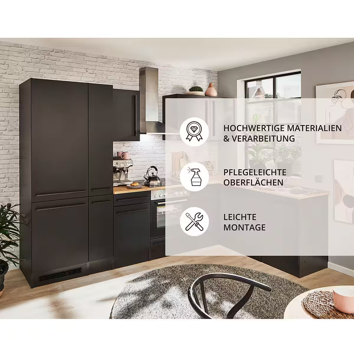 Küche Küchenblock Eckküche komplett mit E-Geräte JAZZ Schwarz B-Ware ♻️