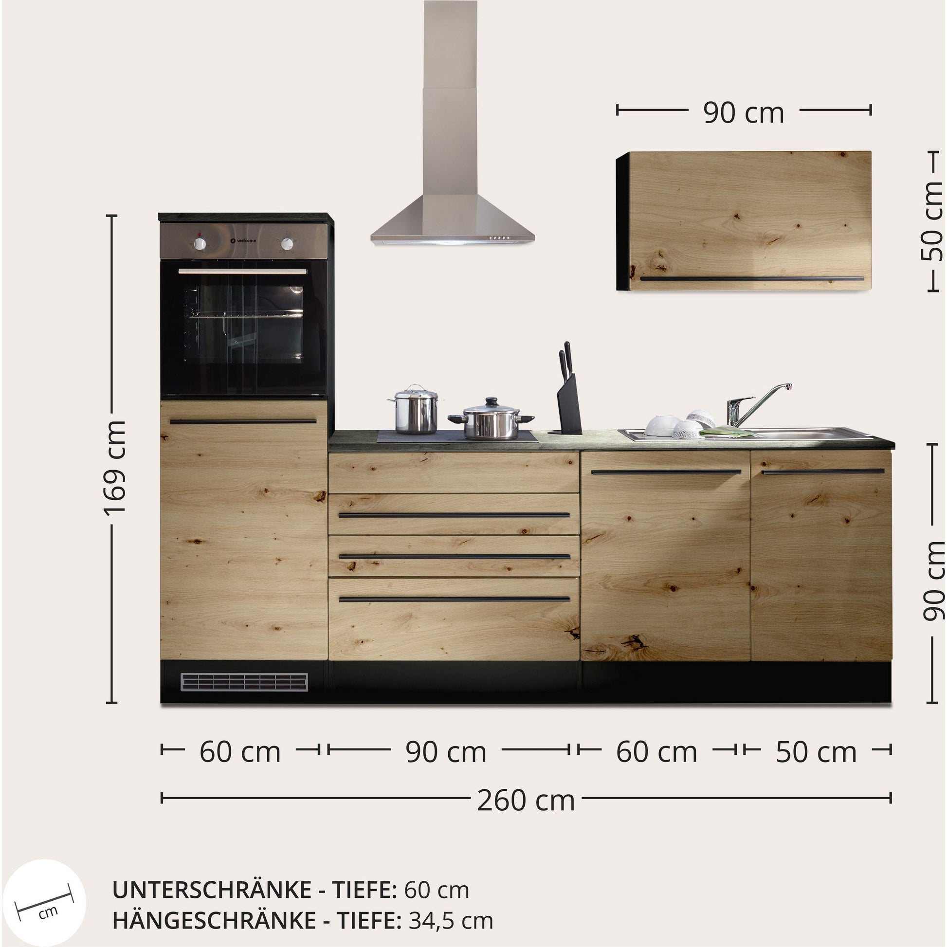 Küche Küchenblock JAZZ ohne E-Geräte in Eiche B-Ware ♻️