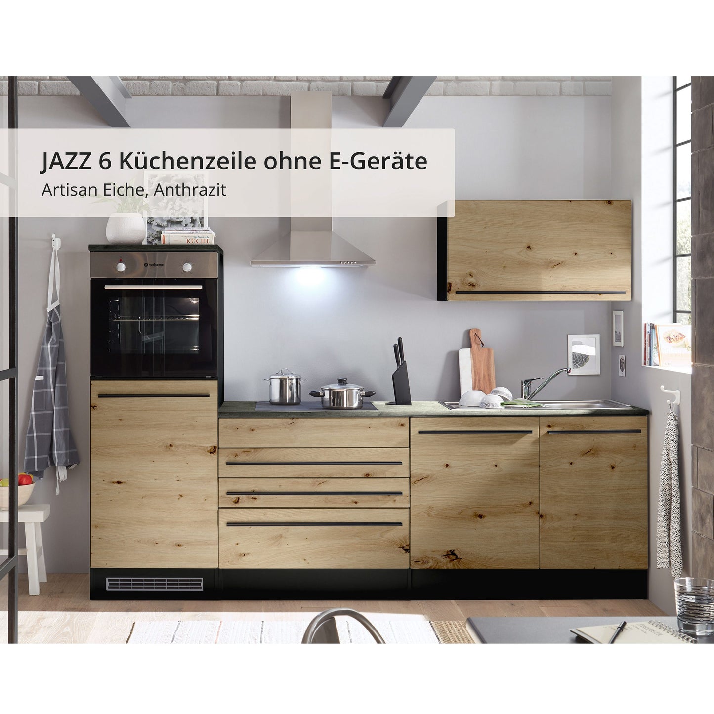 Küche Küchenblock JAZZ ohne E-Geräte in Eiche B-Ware ♻️