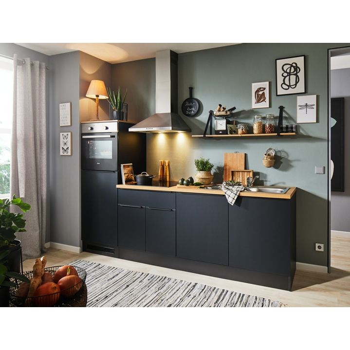 Küche LIAM Küchenzeile ZB 260 – Schwarz matt / Schwarz matt ♻️