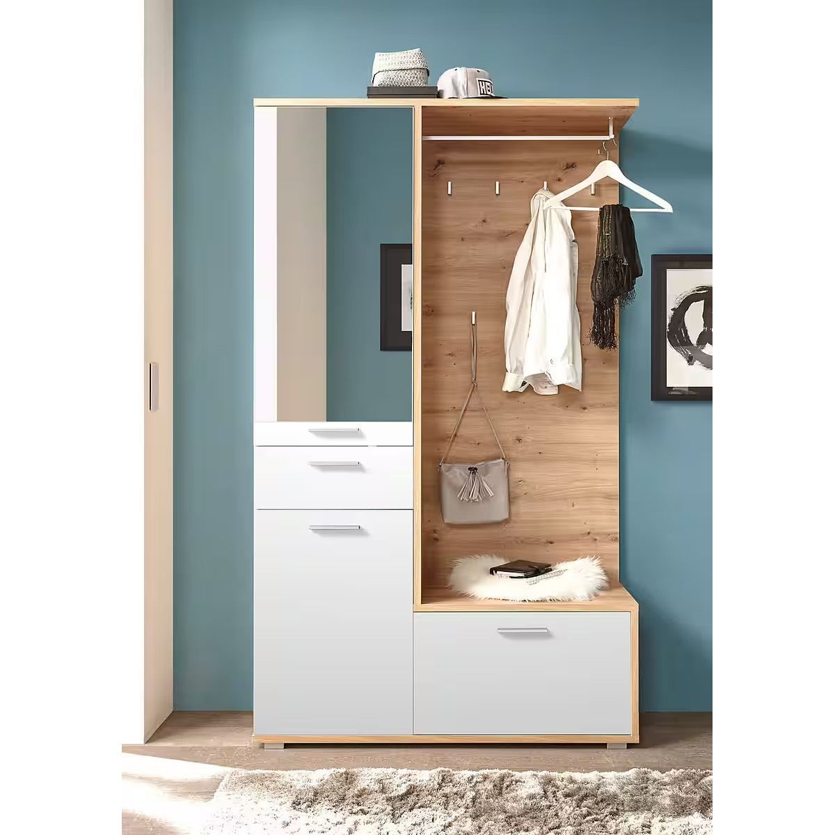 Kompaktgarderobe Entra mit Spiegel – Garderobenschrank – Refurned