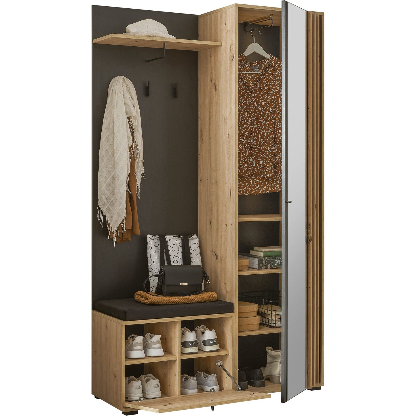 Kompaktgarderobe Garderobe Volano mit Spiegel ♻️