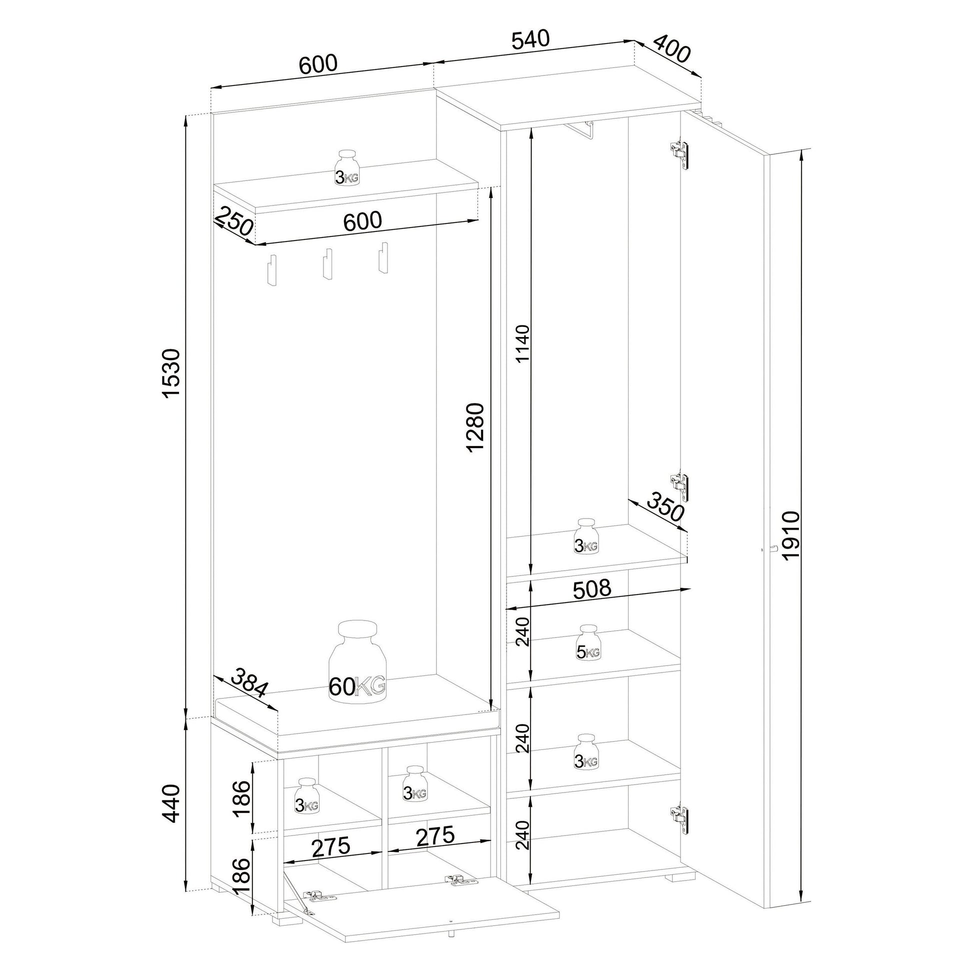 Kompaktgarderobe Garderobe Volano mit Spiegel ♻️