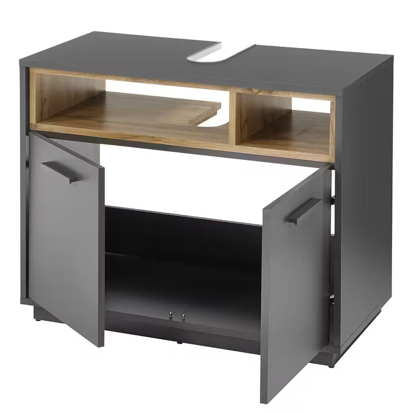 MILANO Waschbeckenunterschrank 2-türig – Grafit / Grafit Abs. Wildeiche ♻️