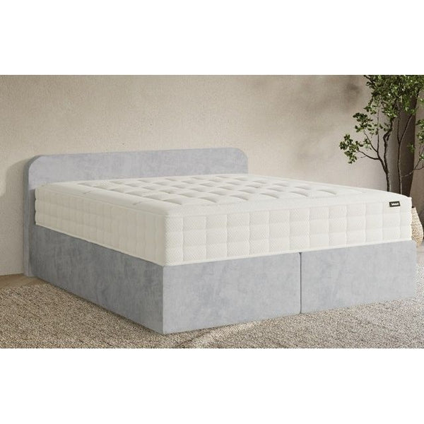 Boxspringbett 200x200 Samt Fog Grey mit Bettkasten & Topper ♻️ – Refurned