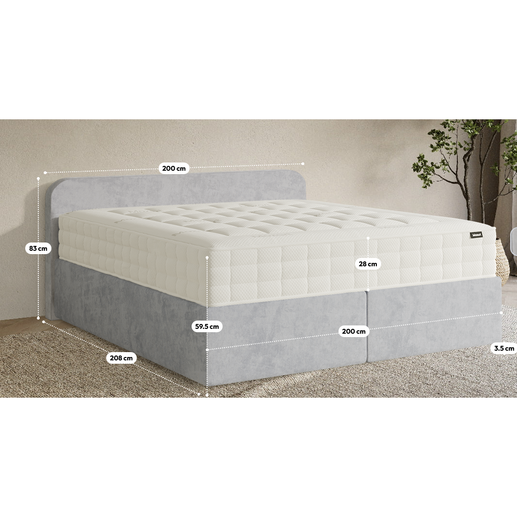 Boxspringbett Grey Box spring bed 200x200 Velvet Fog Grey with bed base & topper ♻️ – Refurned