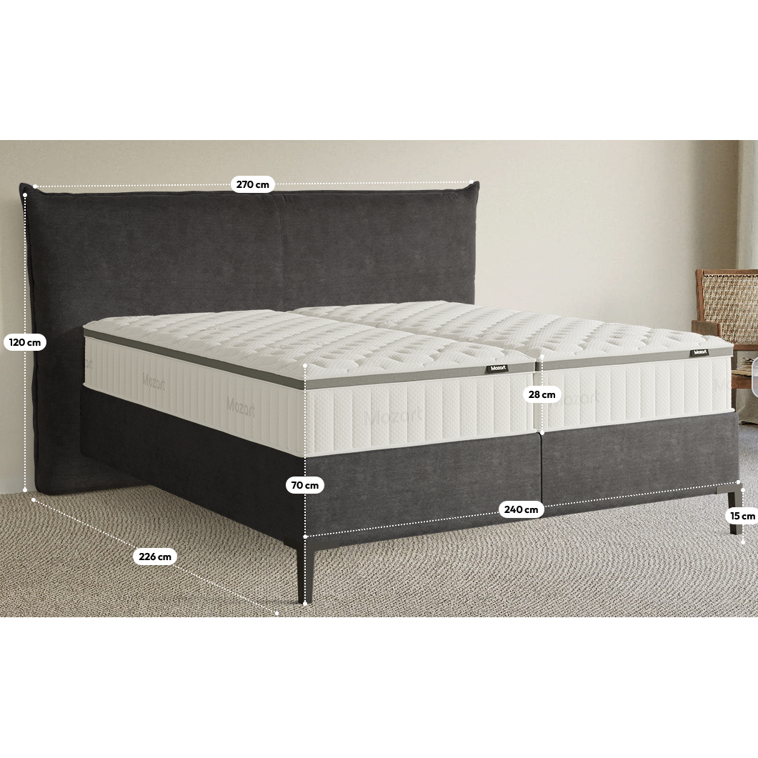Familienbett 240x200 Boxspringbett Carbon Grey mit Topper ♻️ – Refurned